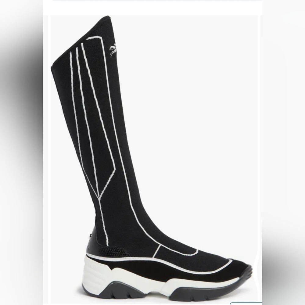 Longchamp Black and White Knee-High Boots